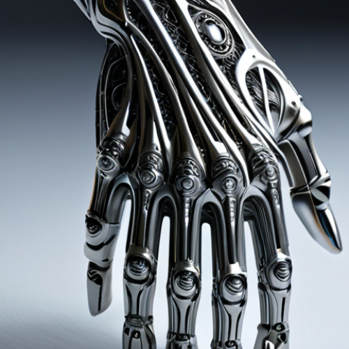 Home 8 3D 프린팅과 금속재료 활용 - **Prompt:** "A complex, intricate metal part created by 3D printing, showcasing internal structures ...