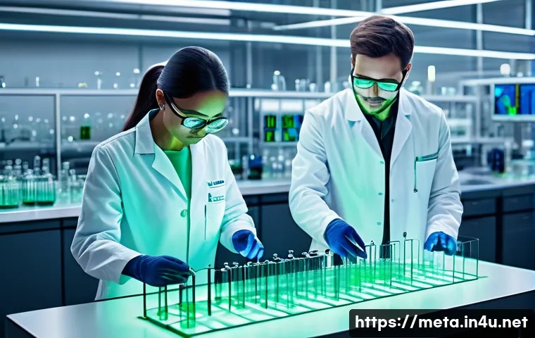 금속재료와 환경규제 - A futuristic laboratory scene showcasing the synthesis of eco-friendly perovskite materials for next...