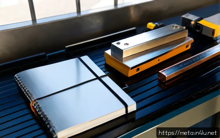 Home 17 금속재료 업무일기 - Photorealistic metal materials engineer’s work diary scene, open blank notebook beside neatly arrang...